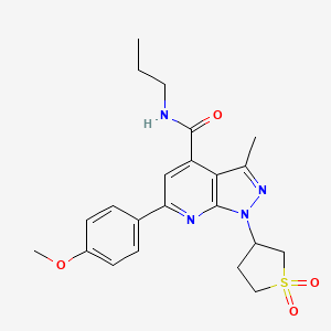 molecular formula C22H26N4O4S B2867030 1-(1,1-dioxidotetrahydrothiophen-3-yl)-6-(4-methoxyphenyl)-3-methyl-N-propyl-1H-pyrazolo[3,4-b]pyridine-4-carboxamide CAS No. 1021119-38-9