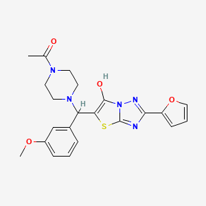 molecular formula C22H23N5O4S B2867051 1-(4-((2-(Furan-2-yl)-6-hydroxythiazolo[3,2-b][1,2,4]triazol-5-yl)(3-methoxyphenyl)methyl)piperazin-1-yl)ethanone CAS No. 887222-72-2