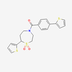 molecular formula C20H19NO3S3 B2867062 (1,1-Dioxido-7-(thiophen-2-yl)-1,4-thiazepan-4-yl)(4-(thiophen-2-yl)phenyl)methanone CAS No. 2034382-09-5