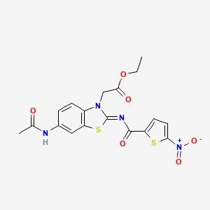 molecular formula C18H16N4O6S2 B2867080 (Z)-ethyl 2-(6-acetamido-2-((5-nitrothiophene-2-carbonyl)imino)benzo[d]thiazol-3(2H)-yl)acetate CAS No. 865248-50-6