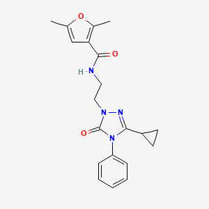 molecular formula C20H22N4O3 B2867082 N-(2-(3-cyclopropyl-5-oxo-4-phenyl-4,5-dihydro-1H-1,2,4-triazol-1-yl)ethyl)-2,5-dimethylfuran-3-carboxamide CAS No. 1396750-96-1