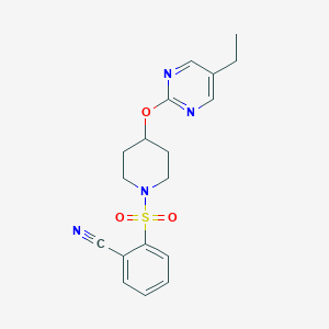 molecular formula C18H20N4O3S B2867083 2-[4-(5-Ethylpyrimidin-2-yl)oxypiperidin-1-yl]sulfonylbenzonitrile CAS No. 2380171-72-0