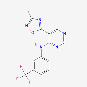 molecular formula C14H10F3N5O B2867088 5-(3-methyl-1,2,4-oxadiazol-5-yl)-N-(3-(trifluoromethyl)phenyl)pyrimidin-4-amine CAS No. 2034509-84-5