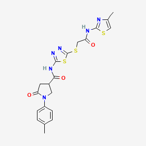 molecular formula C20H20N6O3S3 B2867102 N-(5-((2-((4-methylthiazol-2-yl)amino)-2-oxoethyl)thio)-1,3,4-thiadiazol-2-yl)-5-oxo-1-(p-tolyl)pyrrolidine-3-carboxamide CAS No. 872595-13-6