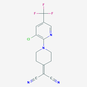 molecular formula C14H10ClF3N4 B2867107 2-{1-[3-氯-5-(三氟甲基)-2-吡啶基]-4-哌啶亚基}丙二腈 CAS No. 338761-84-5