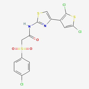 molecular formula C15H9Cl3N2O3S3 B2867111 2-((4-chlorophenyl)sulfonyl)-N-(4-(2,5-dichlorothiophen-3-yl)thiazol-2-yl)acetamide CAS No. 895461-06-0
