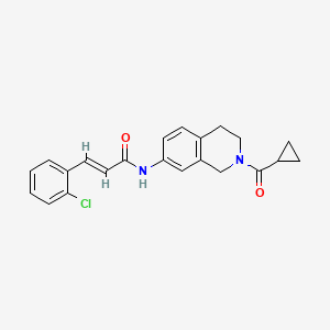 molecular formula C22H21ClN2O2 B2867114 (E)-3-(2-chlorophenyl)-N-(2-(cyclopropanecarbonyl)-1,2,3,4-tetrahydroisoquinolin-7-yl)acrylamide CAS No. 1251711-34-8