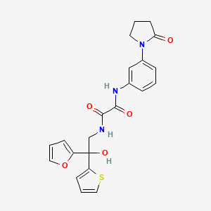 molecular formula C22H21N3O5S B2867130 N1-(2-(呋喃-2-基)-2-羟基-2-(噻吩-2-基)乙基)-N2-(3-(2-氧代吡咯烷-1-基)苯基)草酰胺 CAS No. 1903467-98-0
