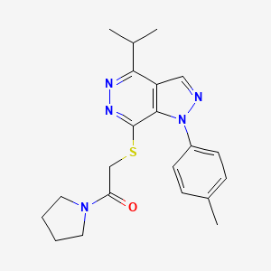 molecular formula C21H25N5OS B2867131 2-((4-异丙基-1-(对甲苯基)-1H-吡唑并[3,4-d]哒嗪-7-基)硫代)-1-(吡咯烷-1-基)乙酮 CAS No. 1207022-31-8