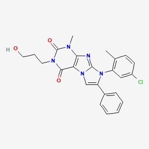 molecular formula C24H22ClN5O3 B2867136 8-(5-Chloro-2-methylphenyl)-3-(3-hydroxypropyl)-1-methyl-7-phenyl-1,3,5-trihyd ro-4-imidazolino[1,2-h]purine-2,4-dione CAS No. 886899-14-5
