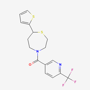 molecular formula C16H15F3N2OS2 B2867139 (7-(Thiophen-2-yl)-1,4-thiazepan-4-yl)(6-(trifluoromethyl)pyridin-3-yl)methanone CAS No. 1705218-73-0