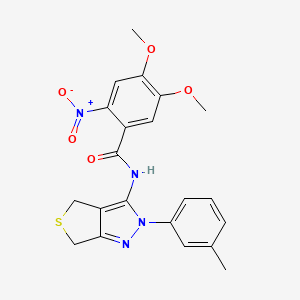 molecular formula C21H20N4O5S B2867144 4,5-二甲氧基-2-硝基-N-(2-(间甲苯基)-4,6-二氢-2H-噻吩[3,4-c]吡唑-3-基)苯甲酰胺 CAS No. 361167-04-6