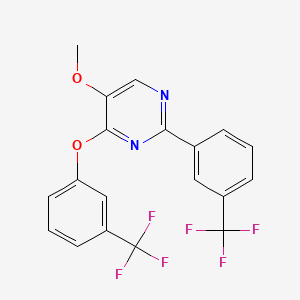molecular formula C19H12F6N2O2 B2867170 5-Methoxy-4-[3-(trifluoromethyl)phenoxy]-2-[3-(trifluoromethyl)phenyl]pyrimidine CAS No. 861209-11-2