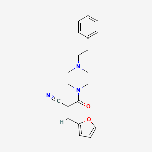 molecular formula C20H21N3O2 B2867175 (Z)-3-(呋喃-2-基)-2-[4-(2-苯乙基)哌嗪-1-羰基]丙-2-烯腈 CAS No. 1281692-06-5