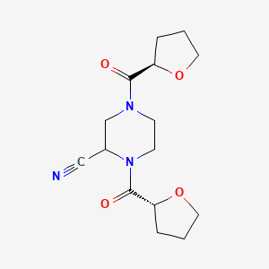 molecular formula C15H21N3O4 B2867177 1,4-bis[(2R)-oxolane-2-carbonyl]piperazine-2-carbonitrile CAS No. 2094049-44-0
