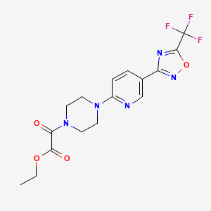 molecular formula C16H16F3N5O4 B2867181 Ethyl 2-oxo-2-(4-(5-(5-(trifluoromethyl)-1,2,4-oxadiazol-3-yl)pyridin-2-yl)piperazin-1-yl)acetate CAS No. 1234867-07-2