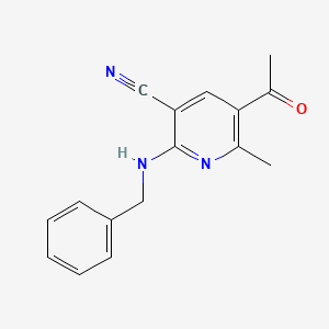 molecular formula C16H15N3O B2867182 5-乙酰-2-(苄氨基)-6-甲基烟腈 CAS No. 303146-80-7