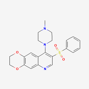molecular formula C22H23N3O4S B2867209 1-[8-(benzenesulfonyl)-2H,3H-[1,4]dioxino[2,3-g]quinolin-9-yl]-4-methylpiperazine CAS No. 866812-02-4