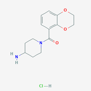 molecular formula C14H19ClN2O3 B2867215 (4-Aminopiperidin-1-yl)(2,3-dihydrobenzo[b][1,4]dioxin-5-yl)methanone hydrochloride CAS No. 1353951-55-9