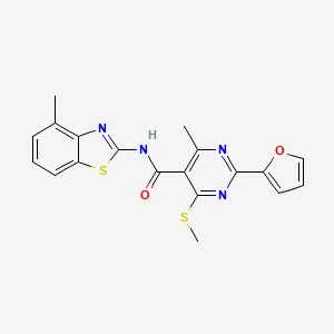 molecular formula C19H16N4O2S2 B2867219 2-(furan-2-yl)-4-methyl-N-(4-methyl-1,3-benzothiazol-2-yl)-6-(methylsulfanyl)pyrimidine-5-carboxamide CAS No. 1090919-40-6