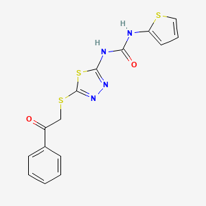 molecular formula C15H12N4O2S3 B2867224 1-(5-((2-Oxo-2-phenylethyl)thio)-1,3,4-thiadiazol-2-yl)-3-(thiophen-2-yl)urea CAS No. 1001831-54-4