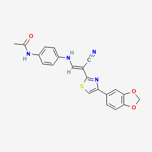 molecular formula C21H16N4O3S B2867225 (E)-N-(4-((2-(4-(苯并[d][1,3]二氧杂环戊烯-5-基)噻唑-2-基)-2-氰基乙烯基)氨基)苯基)乙酰胺 CAS No. 851267-20-4