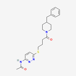 molecular formula C22H28N4O2S B2867230 N-(6-((4-(4-benzylpiperidin-1-yl)-4-oxobutyl)thio)pyridazin-3-yl)acetamide CAS No. 1105209-54-8