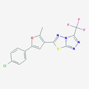 molecular formula C15H8ClF3N4OS B286725 6-[5-(4-Chlorophenyl)-2-methyl-3-furyl]-3-(trifluoromethyl)[1,2,4]triazolo[3,4-b][1,3,4]thiadiazole 