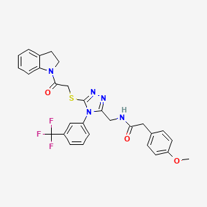 N-[[5-[2-(2,3-dihydroindol-1-yl)-2-oxoethyl]sulfanyl-4-[3-(trifluoromethyl)phenyl]-1,2,4-triazol-3-yl]methyl]-2-(4-methoxyphenyl)acetamide