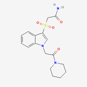 molecular formula C17H21N3O4S B2867274 2-((1-(2-氧代-2-(哌啶-1-基)乙基)-1H-吲哚-3-基)磺酰基)乙酰胺 CAS No. 878058-44-7