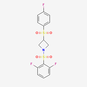 molecular formula C15H12F3NO4S2 B2867278 1-((2,6-Difluorophenyl)sulfonyl)-3-((4-fluorophenyl)sulfonyl)azetidine CAS No. 1797143-80-6