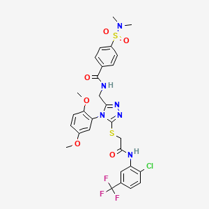 molecular formula C29H28ClF3N6O6S2 B2867287 N-[[5-[2-[2-chloro-5-(trifluoromethyl)anilino]-2-oxoethyl]sulfanyl-4-(2,5-dimethoxyphenyl)-1,2,4-triazol-3-yl]methyl]-4-(dimethylsulfamoyl)benzamide CAS No. 394230-06-9