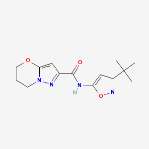 molecular formula C14H18N4O3 B2867314 N-(3-(叔丁基)异恶唑-5-基)-6,7-二氢-5H-吡唑并[5,1-b][1,3]恶嗪-2-甲酰胺 CAS No. 1448129-45-0