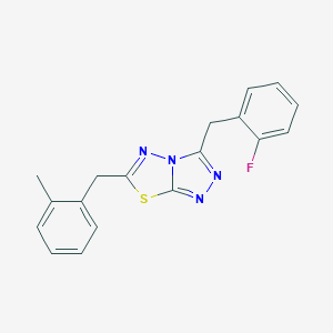molecular formula C18H15FN4S B286737 3-(2-Fluorobenzyl)-6-(2-methylbenzyl)[1,2,4]triazolo[3,4-b][1,3,4]thiadiazole 