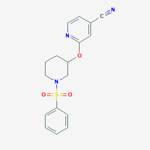 molecular formula C17H17N3O3S B2867375 2-((1-(Phenylsulfonyl)piperidin-3-yl)oxy)isonicotinonitrile CAS No. 2034560-46-6