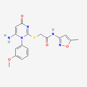 molecular formula C17H17N5O4S B2867377 2-[6-amino-1-(3-methoxyphenyl)-4-oxopyrimidin-2-yl]sulfanyl-N-(5-methyl-1,2-oxazol-3-yl)acetamide CAS No. 893987-18-3