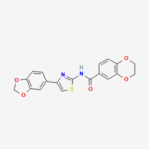 molecular formula C19H14N2O5S B2867417 N-(4-(benzo[d][1,3]dioxol-5-yl)thiazol-2-yl)-2,3-dihydrobenzo[b][1,4]dioxine-6-carboxamide CAS No. 477551-49-8