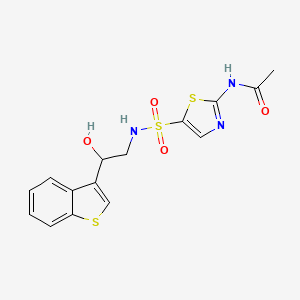 molecular formula C15H15N3O4S3 B2867431 N-(5-(N-(2-(benzo[b]thiophen-3-yl)-2-hydroxyethyl)sulfamoyl)thiazol-2-yl)acetamide CAS No. 2034257-69-5