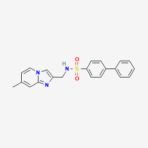 molecular formula C21H19N3O2S B2867439 N-[(7-methylimidazo[1,2-a]pyridin-2-yl)methyl]-4-phenylbenzenesulfonamide CAS No. 868972-37-6