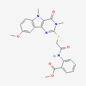 molecular formula C23H22N4O5S B2867445 methyl 2-(2-((8-methoxy-3,5-dimethyl-4-oxo-4,5-dihydro-3H-pyrimido[5,4-b]indol-2-yl)thio)acetamido)benzoate CAS No. 1113102-42-3