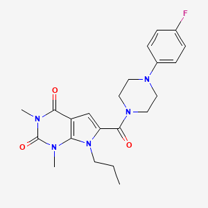 molecular formula C22H26FN5O3 B2867455 6-(4-(4-fluorophenyl)piperazine-1-carbonyl)-1,3-dimethyl-7-propyl-1H-pyrrolo[2,3-d]pyrimidine-2,4(3H,7H)-dione CAS No. 1021023-35-7
