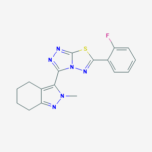 molecular formula C17H15FN6S B286747 3-[6-(2-fluorophenyl)[1,2,4]triazolo[3,4-b][1,3,4]thiadiazol-3-yl]-2-methyl-4,5,6,7-tetrahydro-2H-indazole 