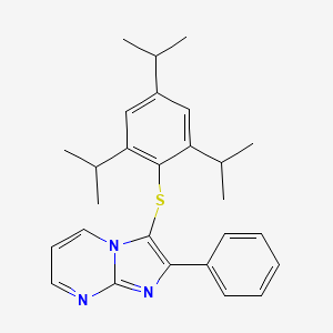 molecular formula C27H31N3S B2867484 2-Phenyl-3-((2,4,6-triisopropylphenyl)thio)imidazo[1,2-a]pyrimidine CAS No. 371145-14-1