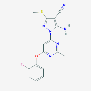 molecular formula C16H13FN6OS B286749 5-amino-1-[6-(2-fluorophenoxy)-2-methyl-4-pyrimidinyl]-3-(methylsulfanyl)-1H-pyrazole-4-carbonitrile 
