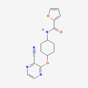 molecular formula C16H16N4O3 B2867490 N-((1r,4r)-4-((3-cyanopyrazin-2-yl)oxy)cyclohexyl)furan-2-carboxamide CAS No. 2034317-27-4