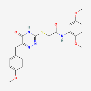 molecular formula C21H22N4O5S B2867491 N-(2,5-dimethoxyphenyl)-2-{[5-hydroxy-6-(4-methoxybenzyl)-1,2,4-triazin-3-yl]sulfanyl}acetamide CAS No. 898634-93-0