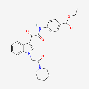 molecular formula C26H27N3O5 B2867511 Ethyl 4-[[2-oxo-2-[1-(2-oxo-2-piperidin-1-ylethyl)indol-3-yl]acetyl]amino]benzoate CAS No. 872862-07-2