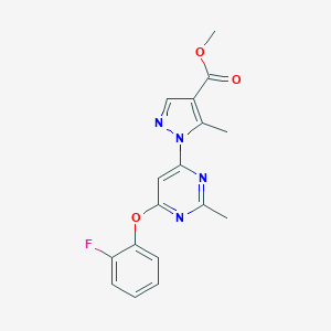 molecular formula C17H15FN4O3 B286752 methyl 1-[6-(2-fluorophenoxy)-2-methyl-4-pyrimidinyl]-5-methyl-1H-pyrazole-4-carboxylate 