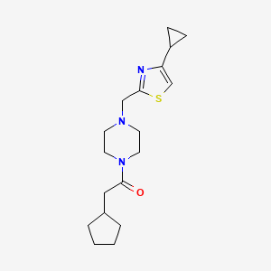 molecular formula C18H27N3OS B2867524 2-Cyclopentyl-1-(4-((4-cyclopropylthiazol-2-yl)methyl)piperazin-1-yl)ethanone CAS No. 1172406-21-1