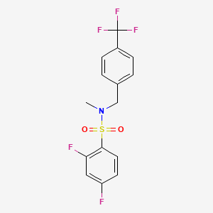 molecular formula C15H12F5NO2S B2867526 2,4-Difluoro-N-methyl-N-[[4-(trifluoromethyl)phenyl]methyl]benzenesulfonamide CAS No. 2180764-92-3